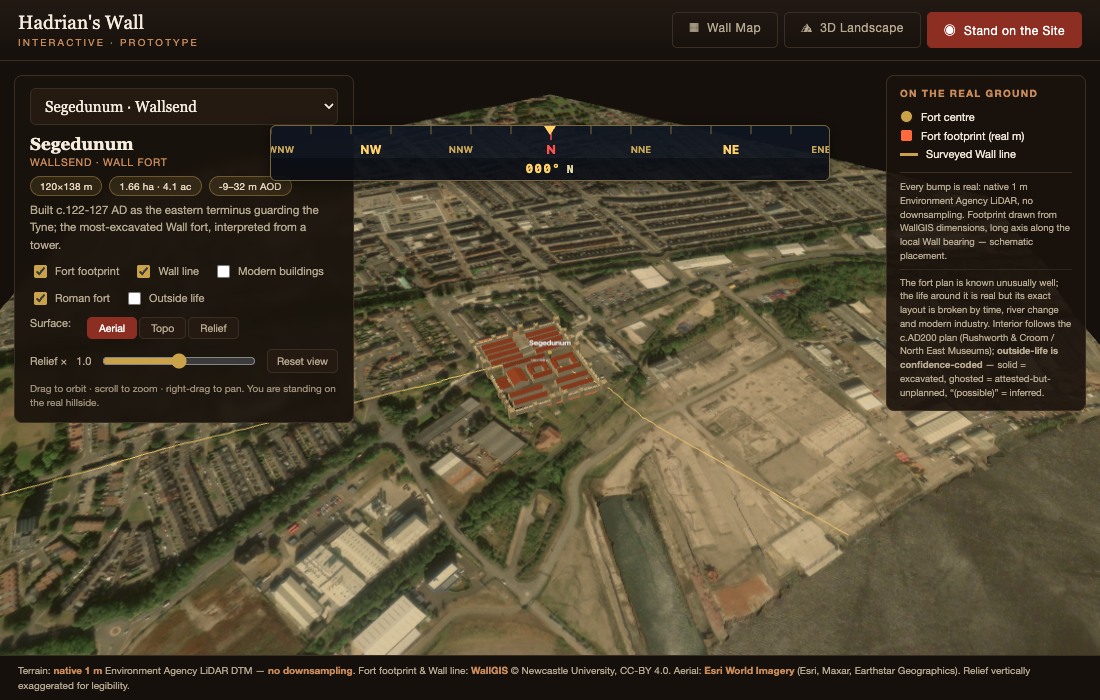 Segedunum Roman fort reconstructed on its native 1 metre LiDAR terrain