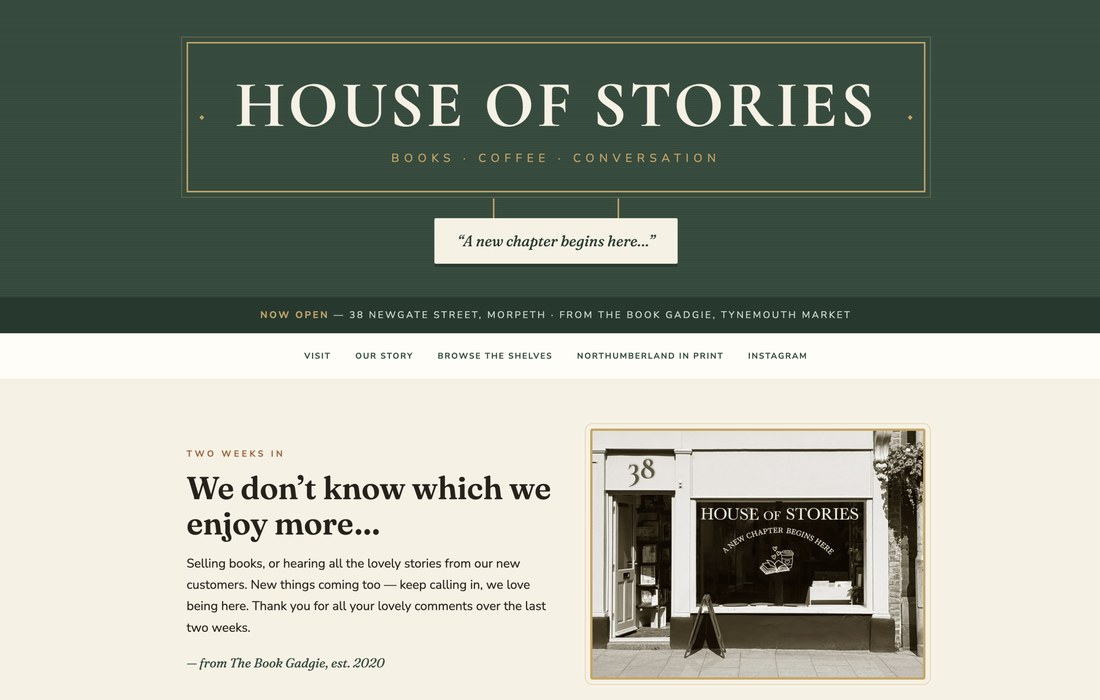 House of Stories bookshop website